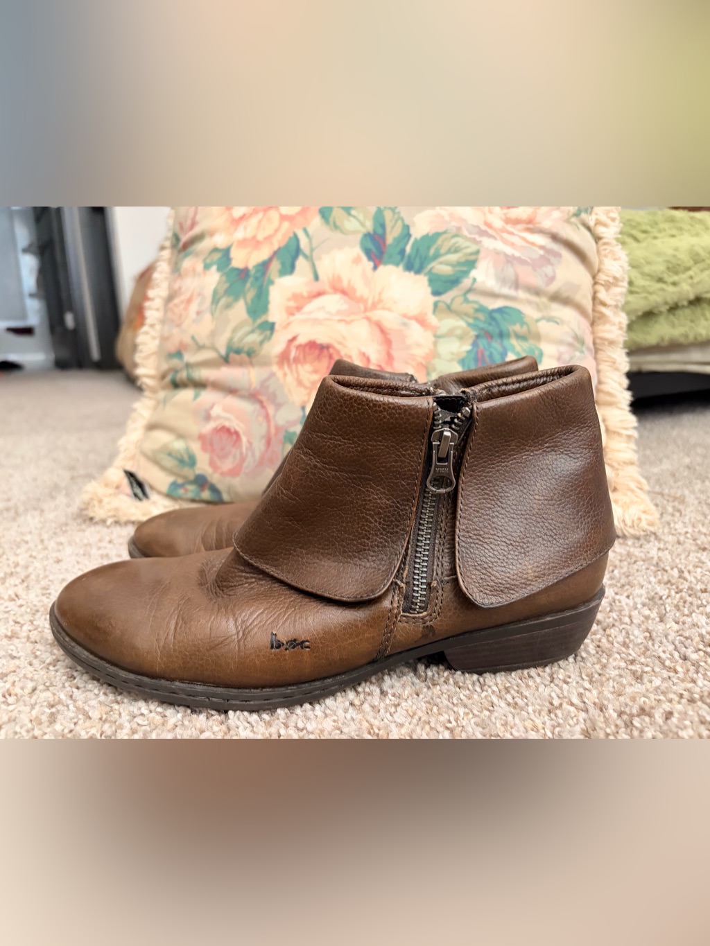 Boc Brown Leather Fold-Over Ankle Boots